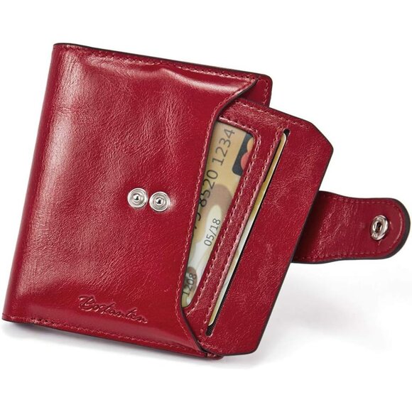 Women Leather Wallet RFID Blocking Small Bifold Zipper 1-a-wine red - Picture 4 of 6